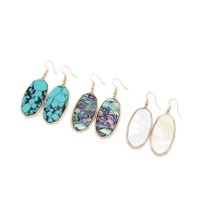 1 Pair Retro Oval Leopard Alloy Straw Inlay Pu Turquoise Shell Women's Drop Earrings main image 5