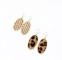 1 Pair Retro Oval Leopard Alloy Straw Inlay Pu Turquoise Shell Women's Drop Earrings main image 4