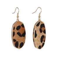 1 Pair Retro Oval Leopard Alloy Straw Inlay Pu Turquoise Shell Women's Drop Earrings main image 3