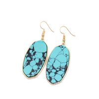 1 Pair Retro Oval Leopard Alloy Straw Inlay Pu Turquoise Shell Women's Drop Earrings sku image 2