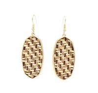 1 Pair Retro Oval Leopard Alloy Straw Inlay Pu Turquoise Shell Women's Drop Earrings sku image 3