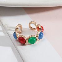 1 Piece Retro Round Alloy Inlay Natural Stone Resin Pearl Women's Open Ring sku image 1