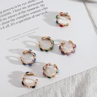 1 Piece Retro Round Alloy Inlay Natural Stone Resin Pearl Women's Open Ring main image 3