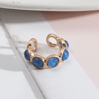1 Piece Retro Round Alloy Inlay Natural Stone Resin Pearl Women's Open Ring sku image 2