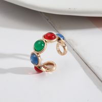 1 Piece Retro Round Alloy Inlay Natural Stone Resin Pearl Women's Open Ring main image 2