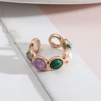 1 Piece Retro Round Alloy Inlay Natural Stone Resin Pearl Women's Open Ring sku image 3