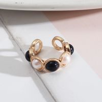 1 Piece Retro Round Alloy Inlay Natural Stone Resin Pearl Women's Open Ring sku image 4