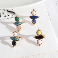 Vintage Style Geometric Alloy Inlay Natural Stone Rings main image 1