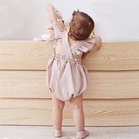 Basic Solid Color Cotton And Linen Baby Rompers main image 3