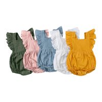 Basic Solid Color Cotton And Linen Baby Rompers main image 4