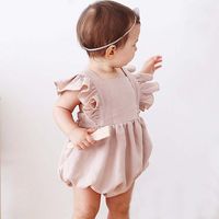 Basic Solid Color Cotton And Linen Baby Rompers main image 1