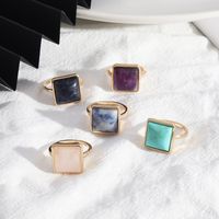 1 Piece Simple Style Square Alloy Plating Inlay Natural Stone Women's Rings main image 4