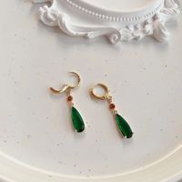 1 Pair Simple Style Water Droplets Inlay Alloy Gem Glass Drop Earrings main image 1