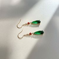1 Pair Simple Style Water Droplets Inlay Alloy Gem Glass Drop Earrings main image 3