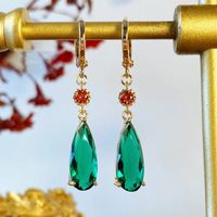 1 Pair Simple Style Water Droplets Inlay Alloy Gem Glass Drop Earrings main image 6