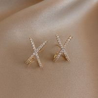 1 Pair Shiny Letter Plating Inlay Alloy Zircon Ear Studs main image 4