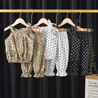 Casual Round Dots Flower Leopard Polyester Girls Clothing Sets main image 1