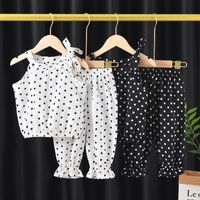 Casual Round Dots Flower Leopard Polyester Girls Clothing Sets main image 5