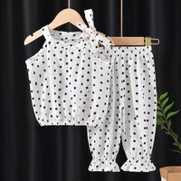 Casual Round Dots Flower Leopard Polyester Girls Clothing Sets sku image 3