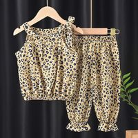 Casual Round Dots Flower Leopard Polyester Girls Clothing Sets sku image 8