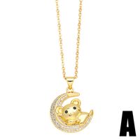 1 Piece Cute Little Bear Copper Plating Inlay Zircon 18k Gold Plated Pendant Necklace sku image 1