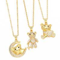 1 Piece Cute Little Bear Copper Plating Inlay Zircon 18k Gold Plated Pendant Necklace main image 1