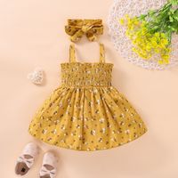 Simple Style Flower Printing Cotton Girls Dresses sku image 1