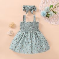 Simple Style Flower Printing Cotton Girls Dresses sku image 9