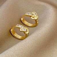 1 Pair Korean Style Knot Inlay Alloy Zircon Hoop Earrings main image 3