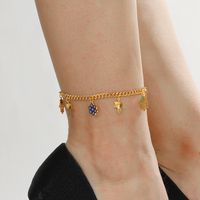 Retro Maple Leaf Butterfly 18k Gold Plated Copper Wholesale Anklet sku image 1