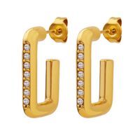 Wholesale 1 Pair Shiny Square Titanium Steel 18k Gold Plated Zircon Ear Studs main image 7