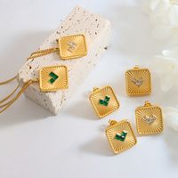 Wholesale Modern Style Square Heart Shape Titanium Steel 18k Gold Plated Zircon Earrings Necklace main image 1