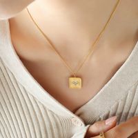 Wholesale Modern Style Square Heart Shape Titanium Steel 18k Gold Plated Zircon Earrings Necklace main image 5