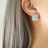 Wholesale Modern Style Square Heart Shape Titanium Steel 18k Gold Plated Zircon Earrings Necklace sku image 5