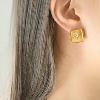 Wholesale Modern Style Square Heart Shape Titanium Steel 18k Gold Plated Zircon Earrings Necklace sku image 7