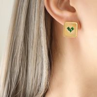 Wholesale Modern Style Square Heart Shape Titanium Steel 18k Gold Plated Zircon Earrings Necklace sku image 8
