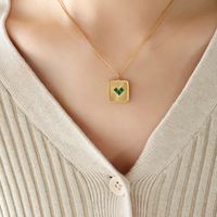 Wholesale Modern Style Square Heart Shape Titanium Steel 18k Gold Plated Zircon Earrings Necklace sku image 4
