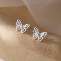 1 Pair Sweet Butterfly Copper Plating Inlay Artificial Gemstones White Gold Plated Ear Studs main image 1