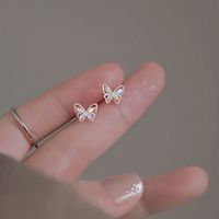 1 Pair Sweet Butterfly Copper Plating Inlay Artificial Gemstones White Gold Plated Ear Studs main image 5