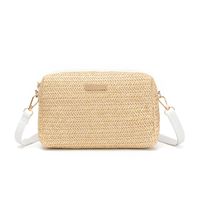 Women's Medium Straw Solid Color Vintage Style Weave Square Zipper Shoulder Bag sku image 1