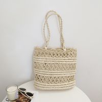 Women's Large Straw Solid Color Vacation Weave Square Zipper Straw Bag main image 3