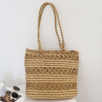 Women's Large Straw Solid Color Vacation Weave Square Zipper Straw Bag sku image 1