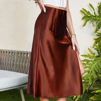 Summer Spring Retro Solid Color Spandex Polyester Maxi Long Dress Skirts main image 3