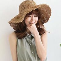 Women's Vacation Solid Color Flat Eaves Straw Hat main image 4