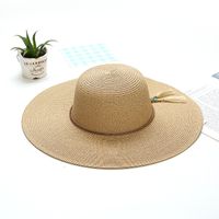 Women's Vacation Solid Color Flat Eaves Sun Hat Straw Hat sku image 1
