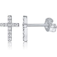 1 Pair Simple Style Cross Sterling Silver Inlay Zircon Ear Studs main image 4