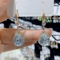 1 Pair Luxurious Water Droplets Inlay Alloy Rhinestones Drop Earrings main image 5