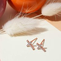 1 Pair Simple Style Cross Sterling Silver Inlay Zircon Ear Studs main image 3