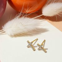 1 Pair Simple Style Cross Sterling Silver Inlay Zircon Ear Studs main image 1