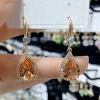 1 Pair Luxurious Water Droplets Inlay Alloy Rhinestones Drop Earrings main image 3